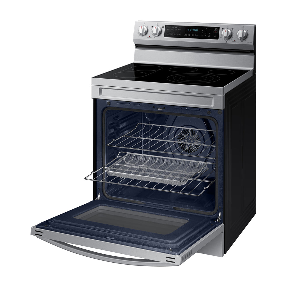 Samsung Estufa Eléctrica de Acero Inoxidable | 3-en-1 | WiFi Smart | 6.3p3 | Air Fryer | True Convection | Control de Voz (Alexa y Google) | Panel Digital | Plancha | 30" | 5 Quemadores