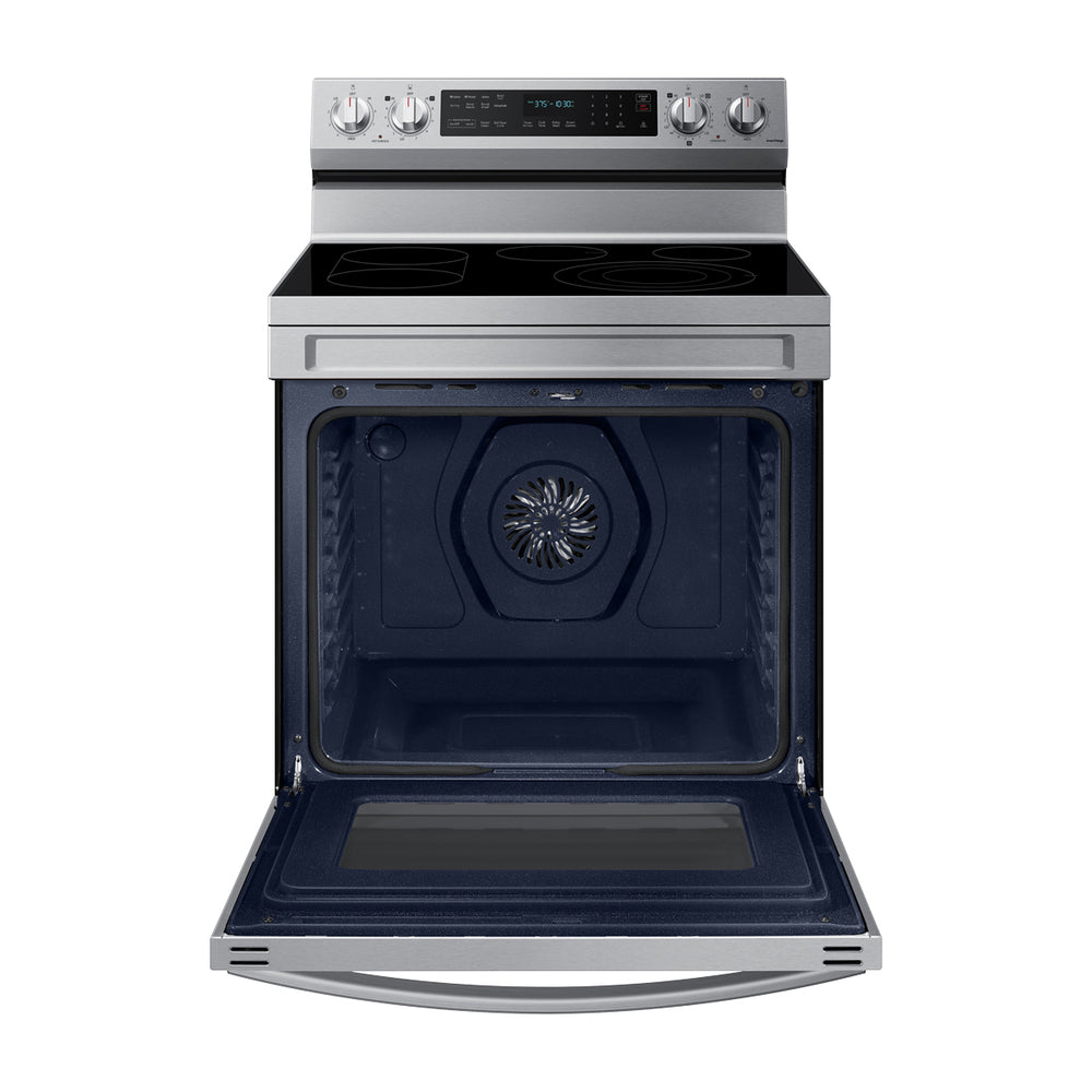 Samsung Estufa Eléctrica de Acero Inoxidable | 3-en-1 | WiFi Smart | 6.3p3 | Air Fryer | True Convection | Control de Voz (Alexa y Google) | Panel Digital | Plancha | 30" | 5 Quemadores