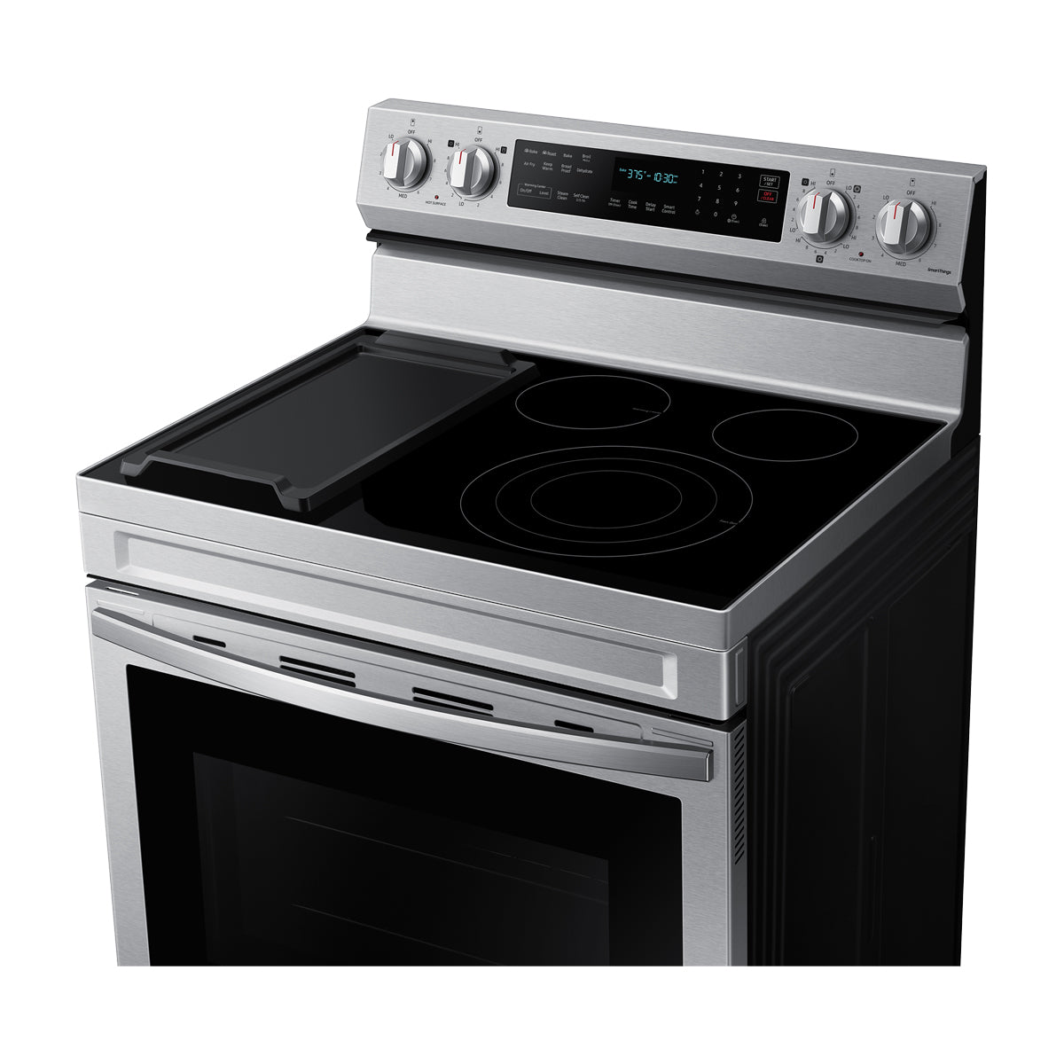 Samsung Estufa Eléctrica de Acero Inoxidable | 3-en-1 | WiFi Smart | 6.3p3 | Air Fryer | True Convection | Control de Voz (Alexa y Google) | Panel Digital | Plancha | 30" | 5 Quemadores