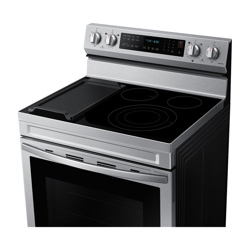 Samsung Estufa Eléctrica de Acero Inoxidable | 3-en-1 | WiFi Smart | 6.3p3 | Air Fryer | True Convection | Control de Voz (Alexa y Google) | Panel Digital | Plancha | 30" | 5 Quemadores