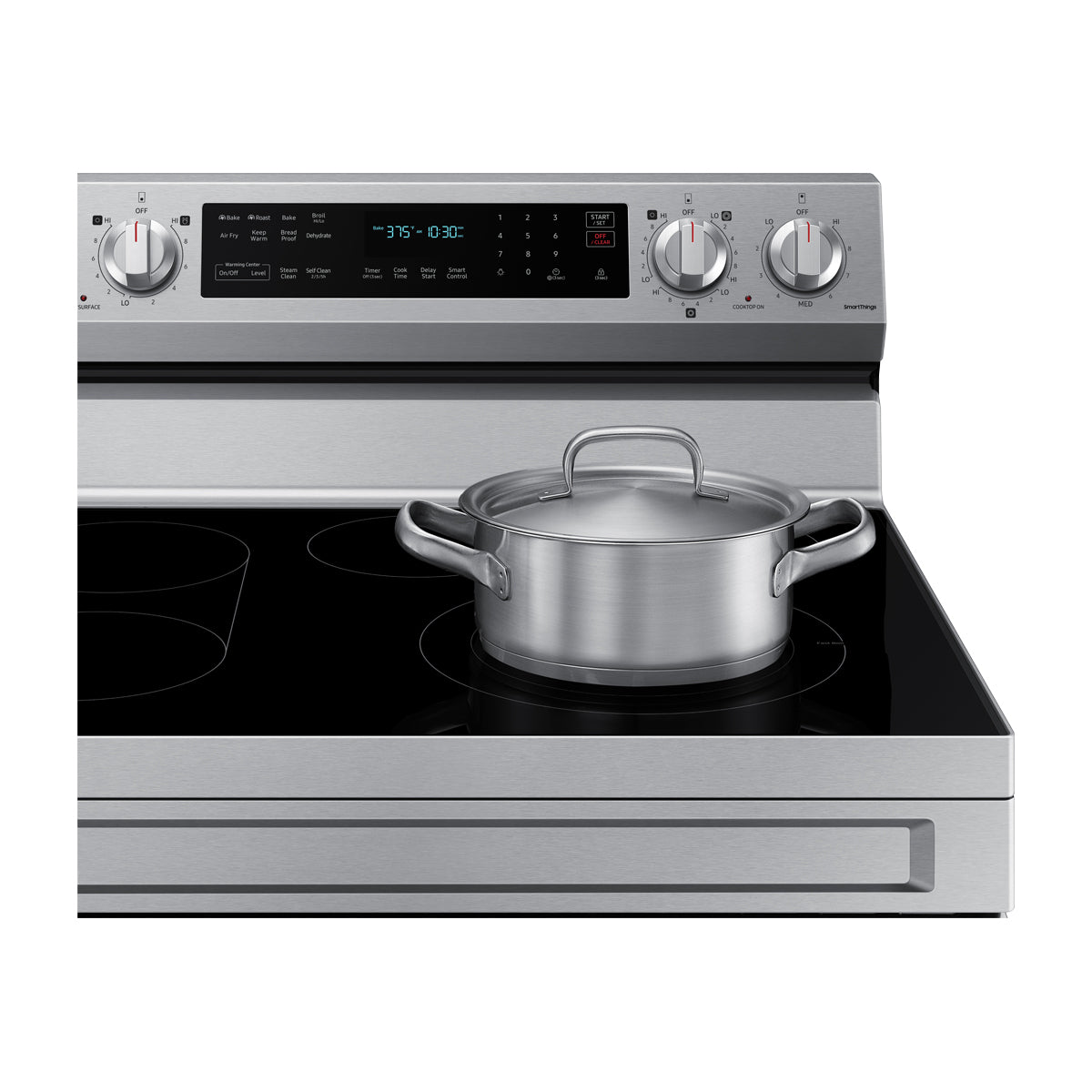Samsung Estufa Eléctrica de Acero Inoxidable | 3-en-1 | WiFi Smart | 6.3p3 | Air Fryer | True Convection | Control de Voz (Alexa y Google) | Panel Digital | Plancha | 30" | 5 Quemadores