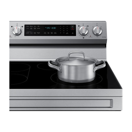Samsung Estufa Eléctrica de Acero Inoxidable | 3-en-1 | WiFi Smart | 6.3p3 | Air Fryer | True Convection | Control de Voz (Alexa y Google) | Panel Digital | Plancha | 30" | 5 Quemadores