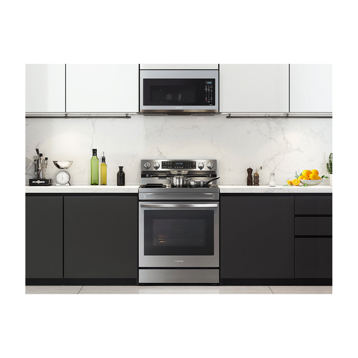 Samsung Estufa Eléctrica de Acero Inoxidable | 3-en-1 | WiFi Smart | 6.3p3 | Air Fryer | True Convection | Control de Voz (Alexa y Google) | Panel Digital | Plancha | 30" | 5 Quemadores