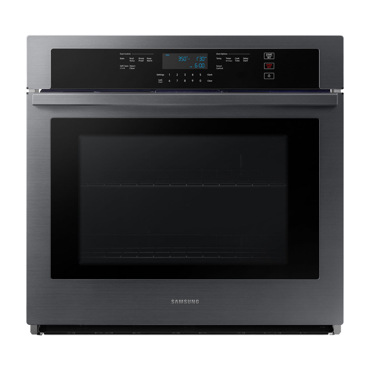 Samsung Horno Multifuncional Empotrable Eléctrico | 30" | 5.1p3 | WiFi | Control Táctil Digital | Interior de Cerámica Azul | Self / Steam Clean | 285°C | Negro