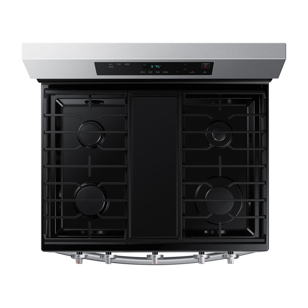 Samsung Estufa a Gas de Acero Inoxidable | WiFi Smart | 6p3 | Hornalla Doble 17.000 BTU | Control de Voz (Alexa y Google) | Panel Digital | Plancha | 30" | 5 Quemadores