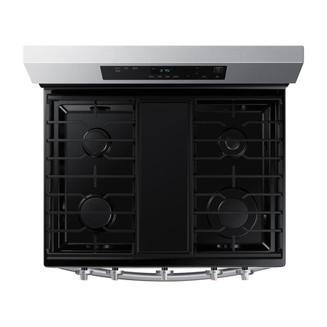 Samsung Estufa a Gas de Acero Inoxidable | WiFi Smart | 6p3 | Hornalla Doble 17.000 BTU | Control de Voz (Alexa y Google) | Panel Digital | Plancha | 30" | 5 Quemadores