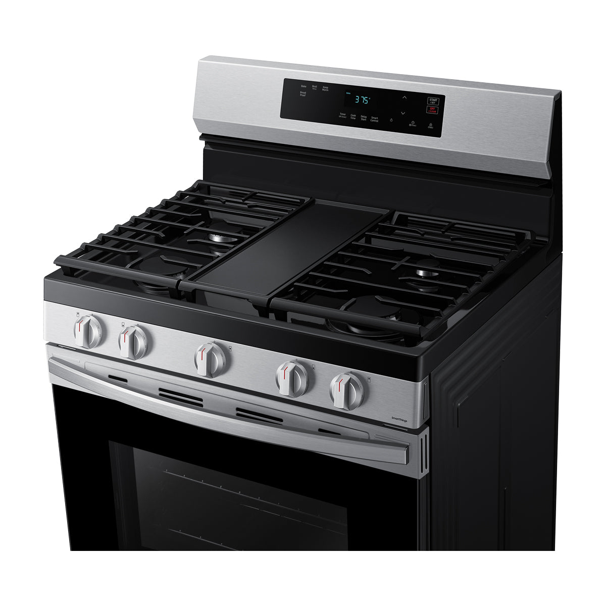 Samsung Estufa a Gas de Acero Inoxidable | WiFi Smart | 6p3 | Hornalla Doble 17.000 BTU | Control de Voz (Alexa y Google) | Panel Digital | Plancha | 30" | 5 Quemadores