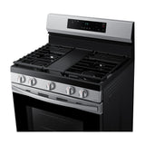 Samsung Estufa a Gas de Acero Inoxidable | WiFi Smart | 6p3 | Hornalla Doble 17.000 BTU | Control de Voz (Alexa y Google) | Panel Digital | Plancha | 30" | 5 Quemadores