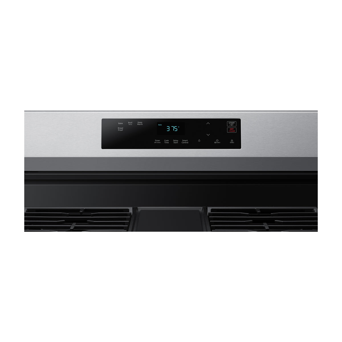 Samsung Estufa a Gas de Acero Inoxidable | WiFi Smart | 6p3 | Hornalla Doble 17.000 BTU | Control de Voz (Alexa y Google) | Panel Digital | Plancha | 30" | 5 Quemadores