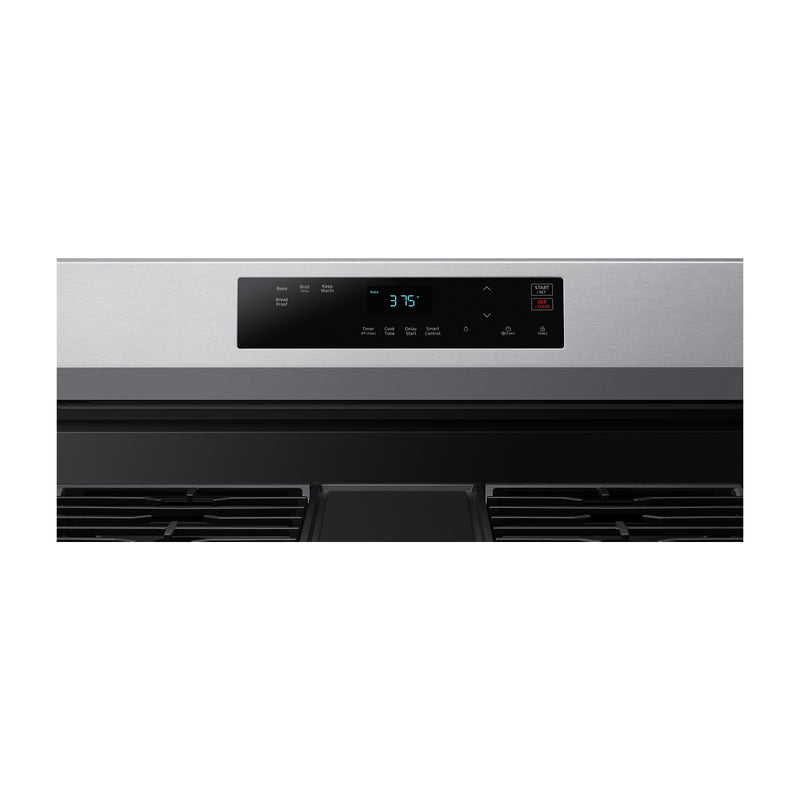 Samsung Estufa a Gas de Acero Inoxidable | WiFi Smart | 6p3 | Hornalla Doble 17.000 BTU | Control de Voz (Alexa y Google) | Panel Digital | Plancha | 30" | 5 Quemadores
