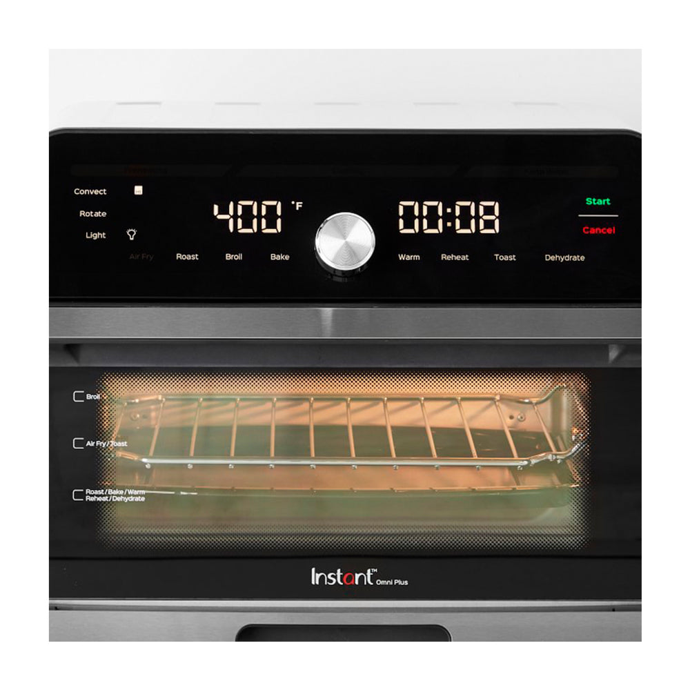 Instant Omni Plus Horno Eléctrico con Freidora de Aire 10-en-1 de 18L | EvenCrisp | Puerta de Vidrio | 1800W | Negro Acero