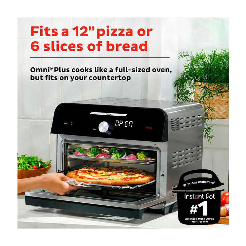 Instant Omni Plus Horno Eléctrico con Freidora de Aire 10-en-1 de 18L | EvenCrisp | Puerta de Vidrio | 1800W | Negro Acero