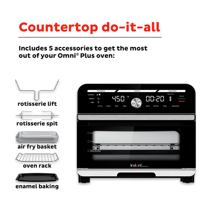 Instant Omni Plus Horno Eléctrico con Freidora de Aire 10-en-1 de 18L | EvenCrisp | Puerta de Vidrio | 1800W | Negro Acero