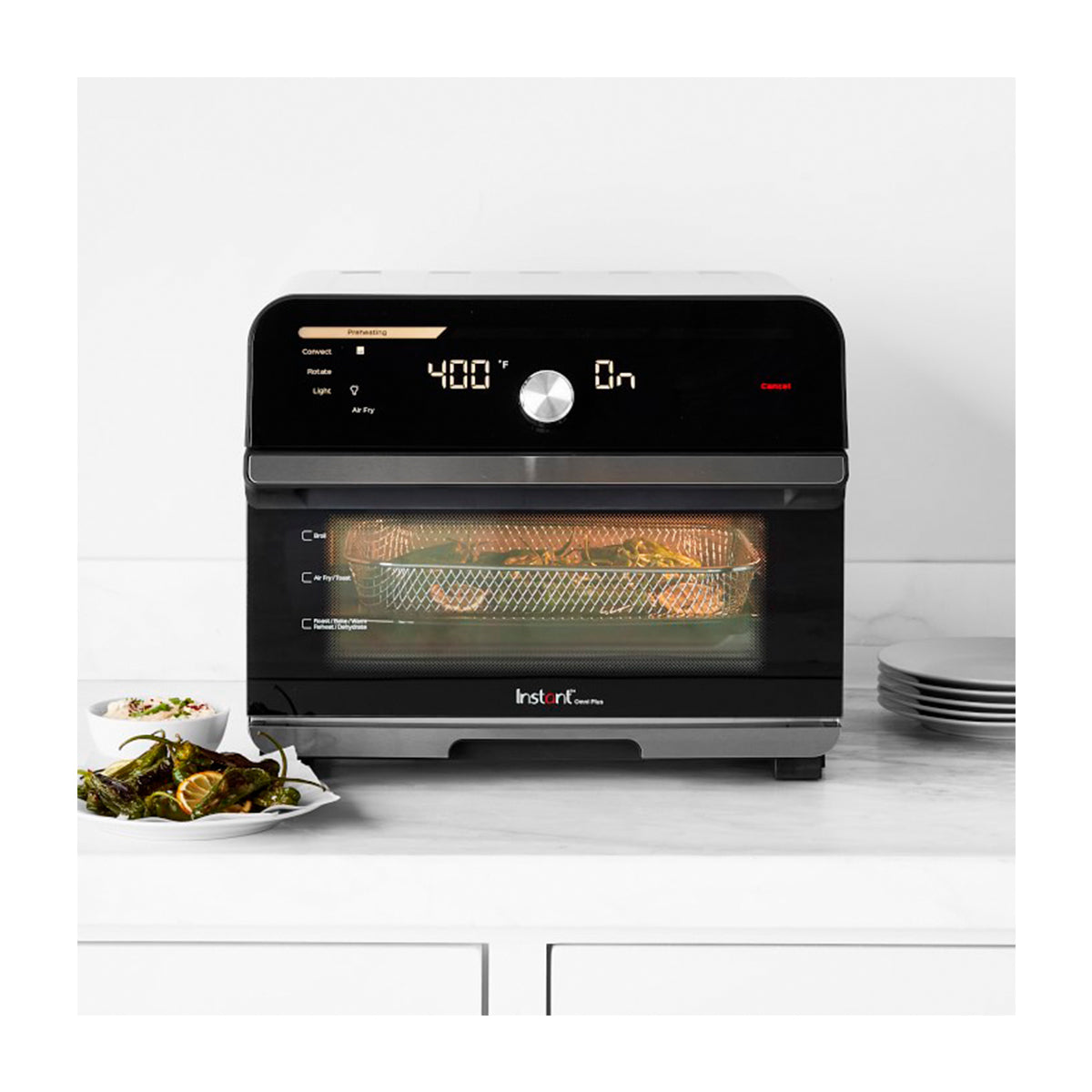 Instant Omni Plus Horno Eléctrico con Freidora de Aire 10-en-1 de 18L | EvenCrisp | Puerta de Vidrio | 1800W | Negro Acero