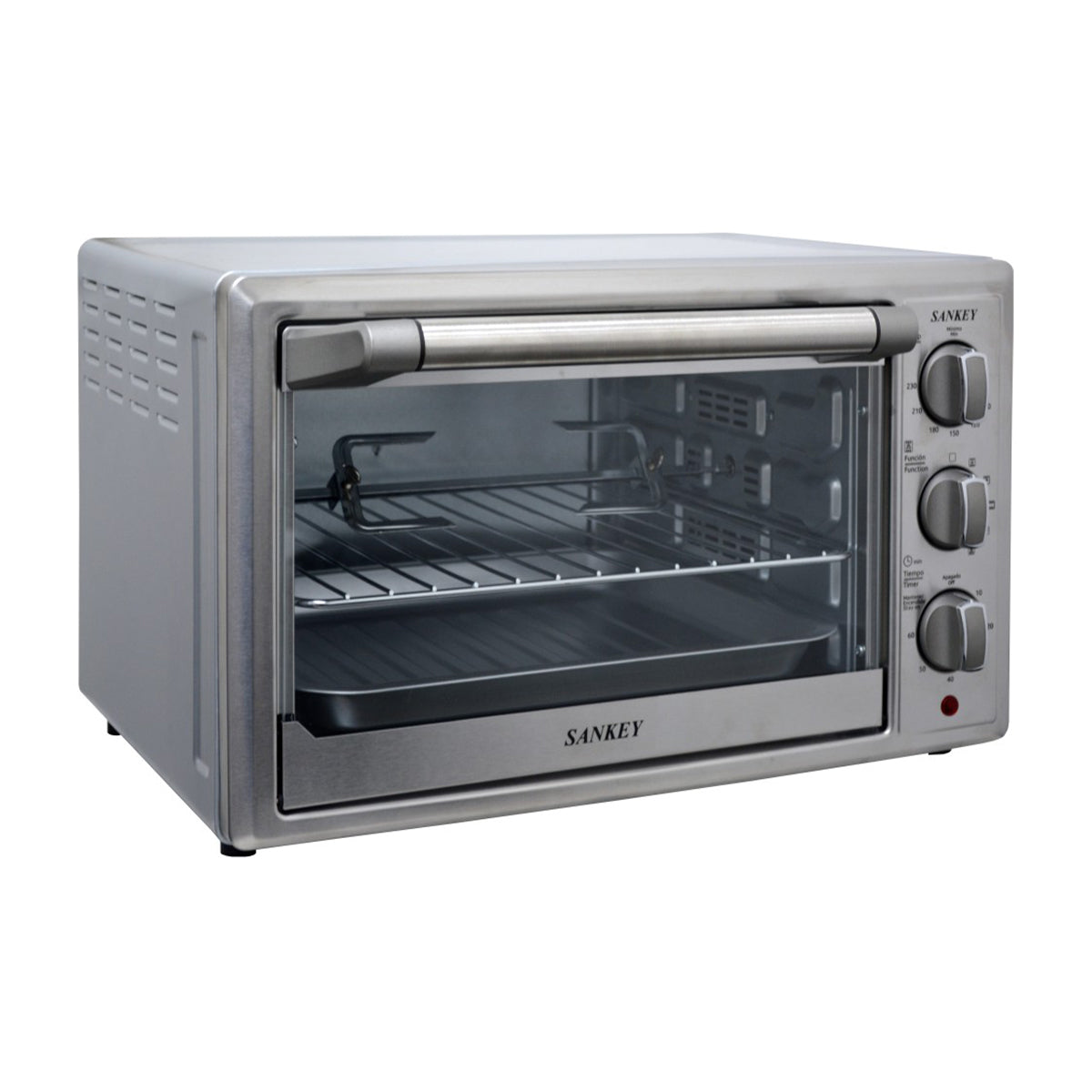 Sankey Horno Eléctrico de 30L | Rostizador | Acero Inoxidable | Puerta de Vidrio | Auto Apagado | 1500W | Plateado