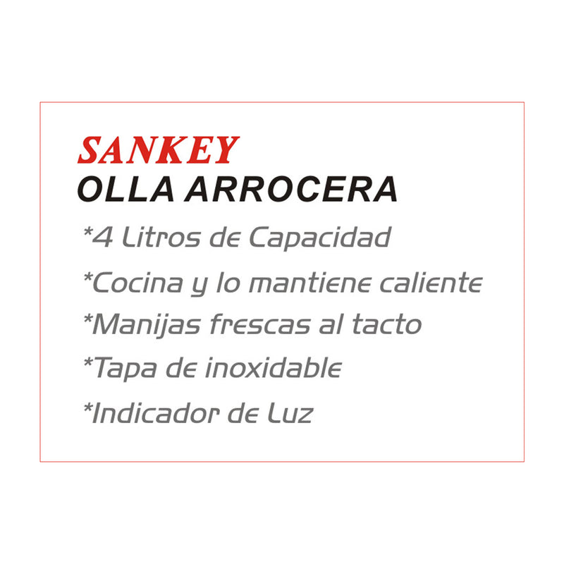 Sankey Olla Arrocera de 4L | Manijas Frescas al Tacto | Tapa Inoxidable | Interior Antiadherente | Blanco