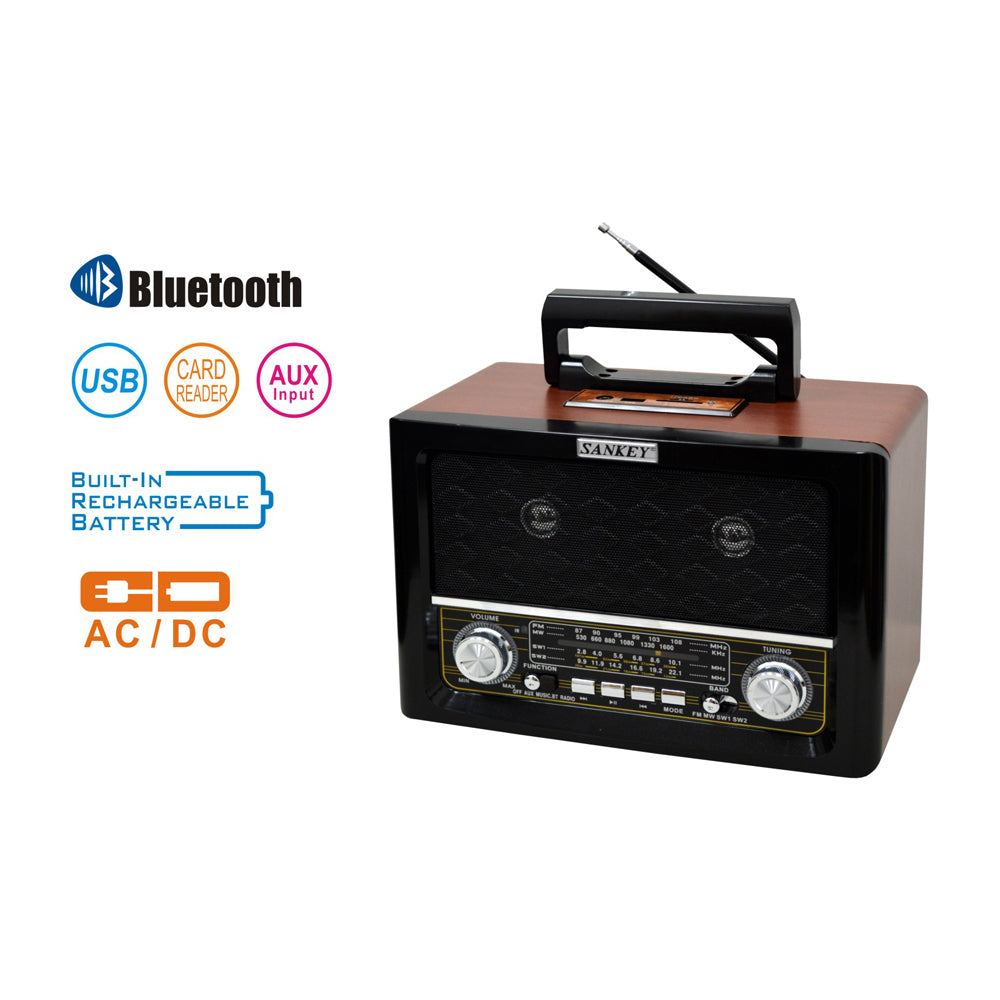 Sankey Radio Portátil | Sintonización FM | Asa Portable | Bluetooth | Negro