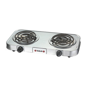 RCA Estufa de Mesa Eléctrica | 2 Quemadores | Control de Temperatura | Acero Inoxidable | Plateado
