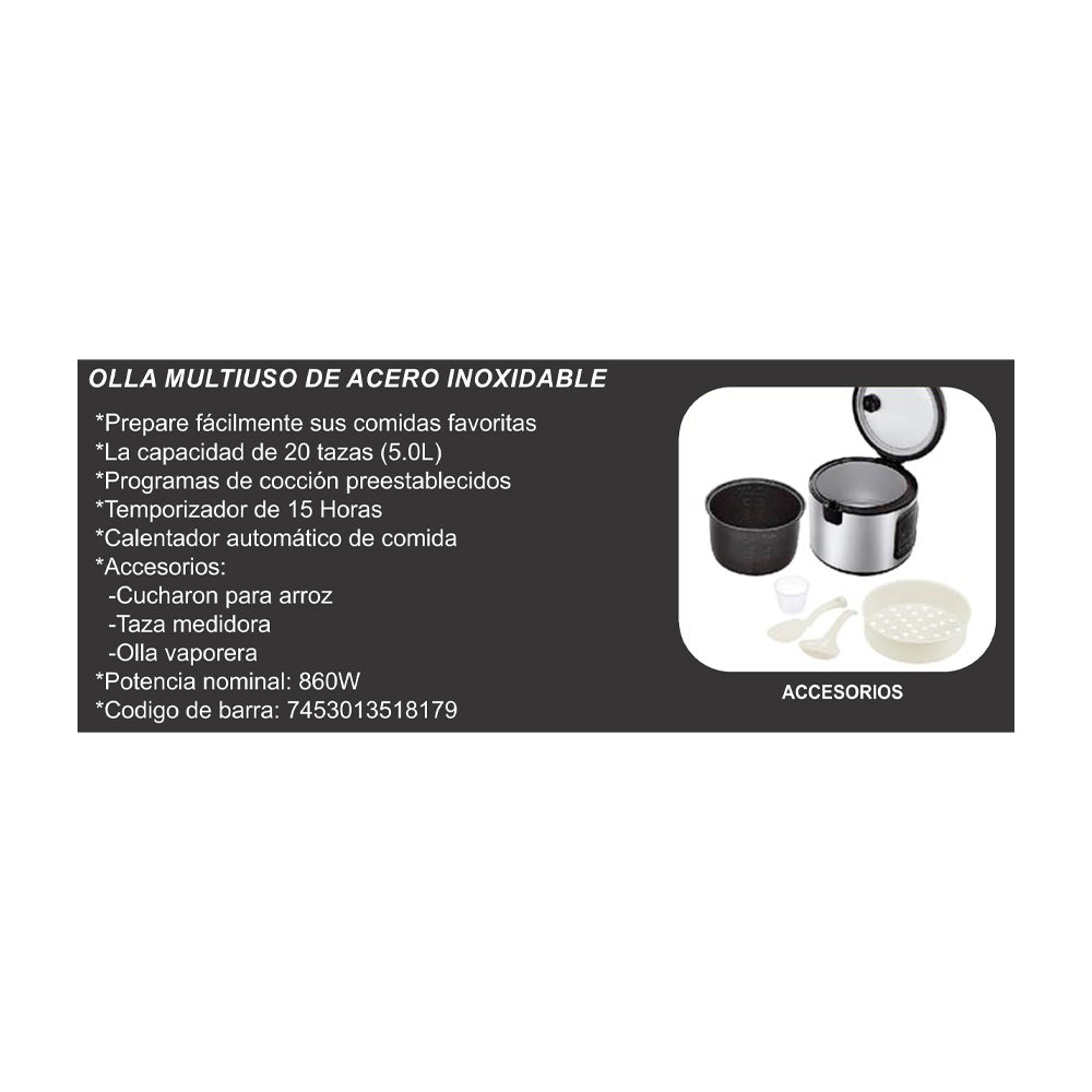 Sankey Olla Multifuncional de 5L | 8 Funciones | Temporizador | Interior Antiadherente Extraíble