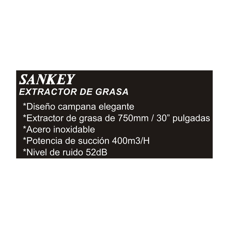 Sankey Extractor de Grasa de 75cm | Tipo Compacto | 3 Velocidades | 2 Filtros de Aluminio | 400m3/H