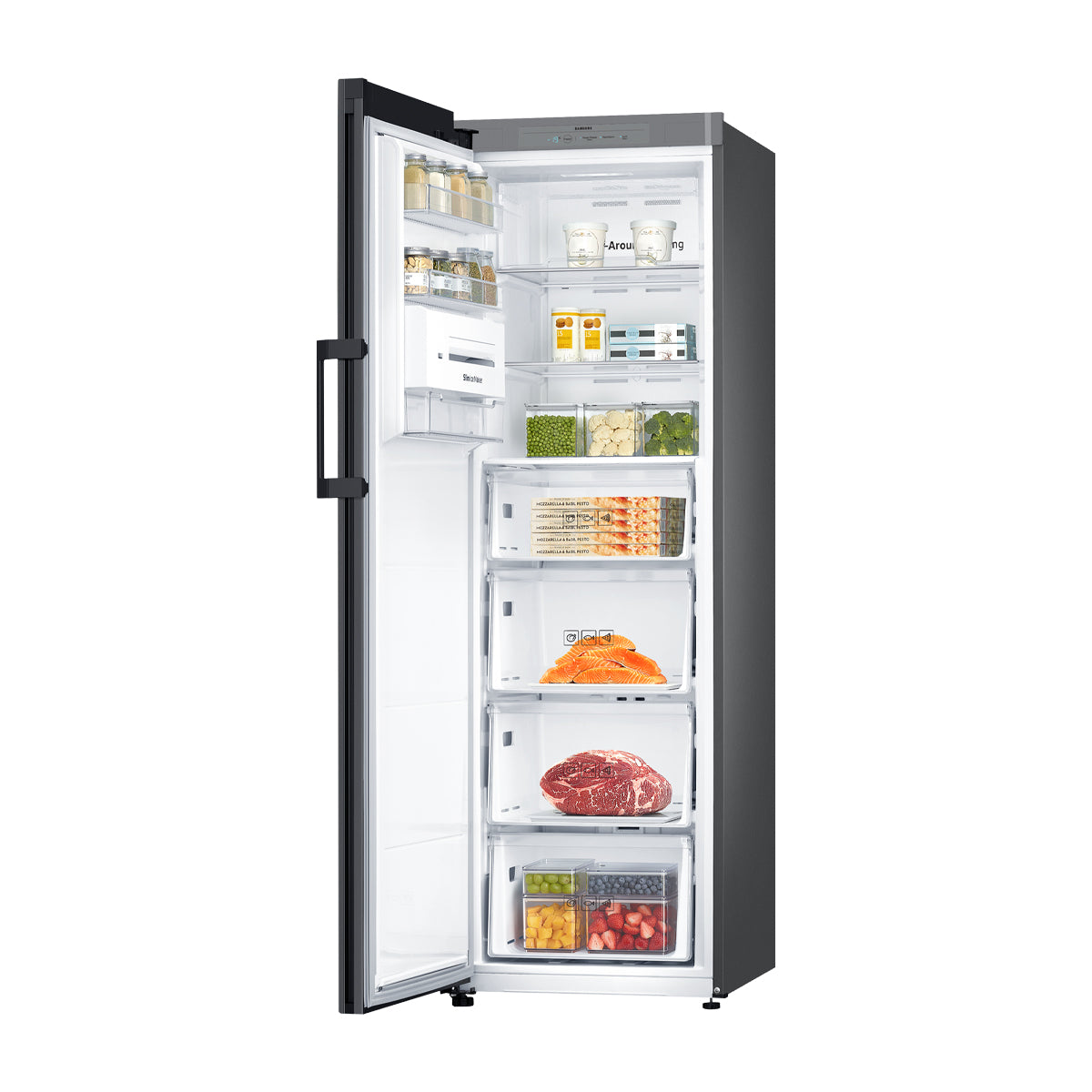 Samsung BESPOKE Congelador Vertical de 1 Puerta Digital Inverter | Modulos Personalizables | All Around Cooling | Power Freeze | Slim Ice Maker | 11.41p3 | Satin Grey