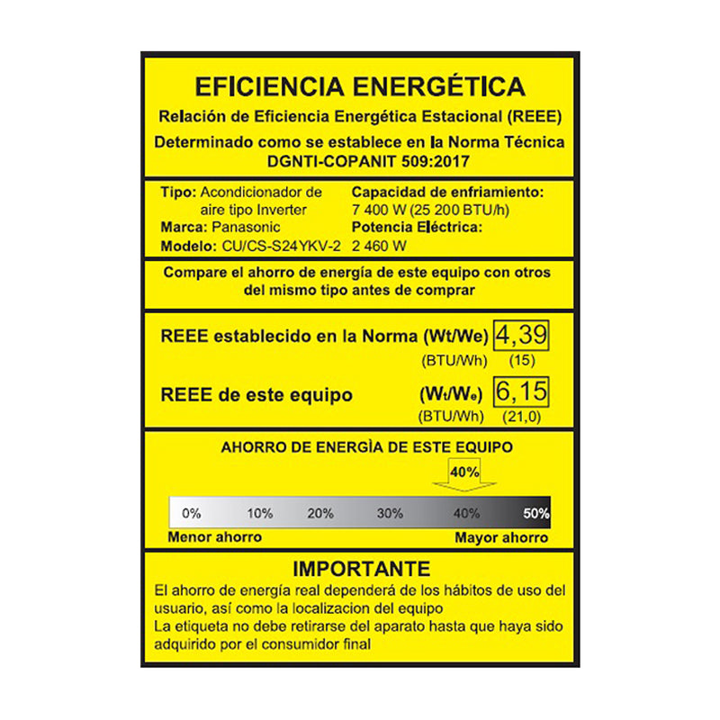 AIRE ACONDICIONADO PANASONIC EVAPORADOR CS-S24YKV-2 24,000 BTU SEER 21  INVERTER