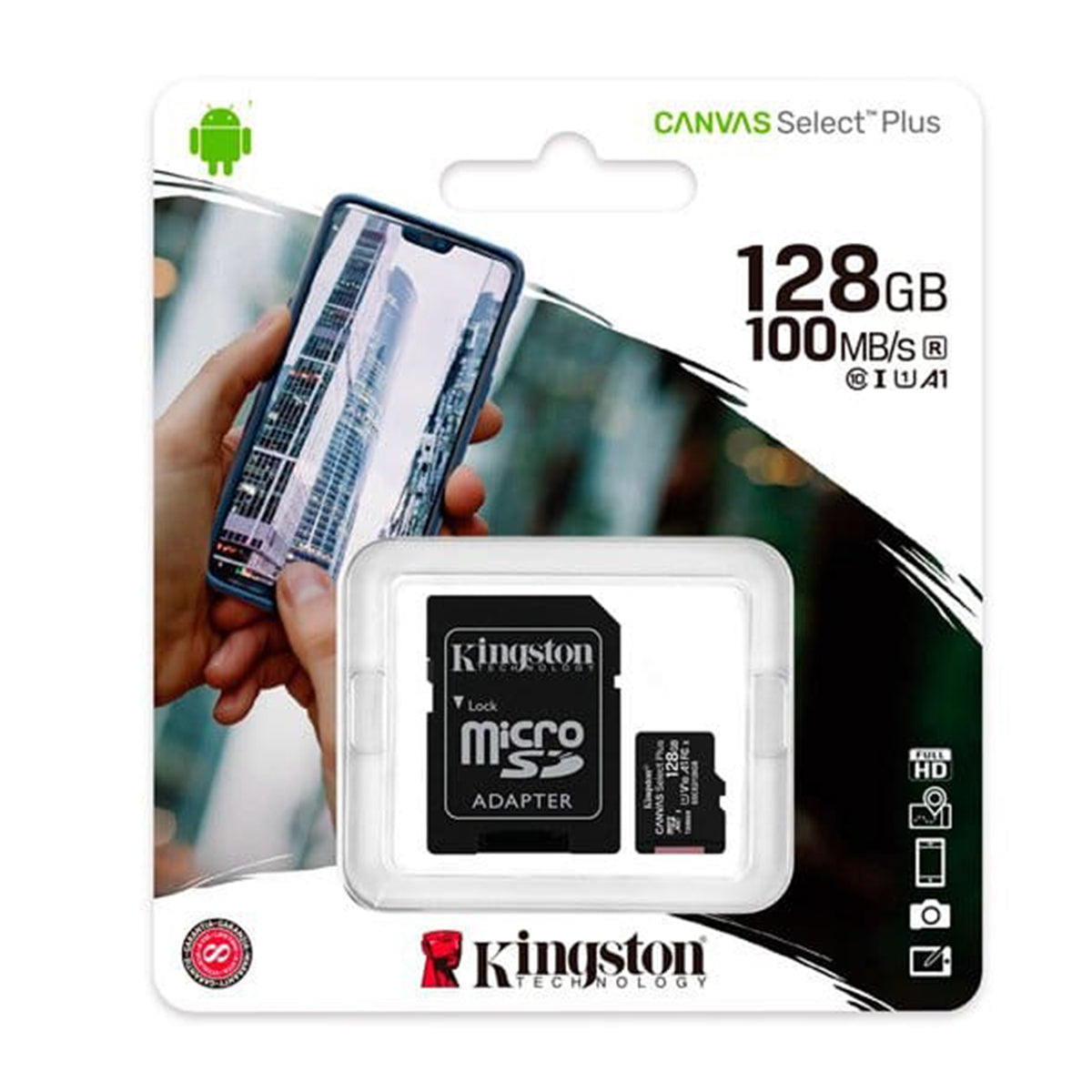 Kingston Memoria Micro SD de 128GB + Adaptador | UHS-I | V10 | U1 | Clase 10 | 100MB/s