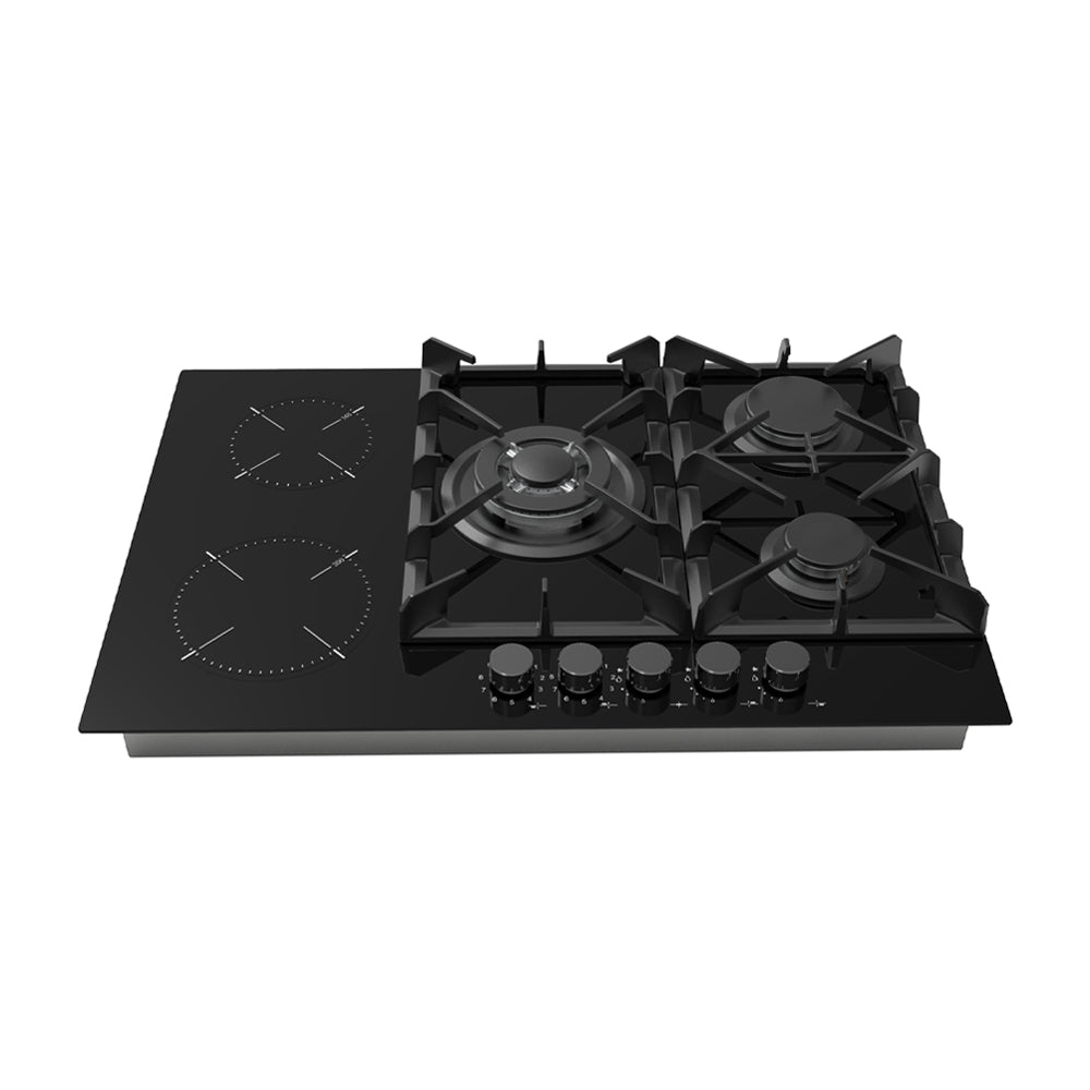 Drija Sicilia 76 Estufa Empotrable Dual (a Gas y Eléctrica) de Vidrio Templado | 5 Quemadores | Bloqueo de Seguridad