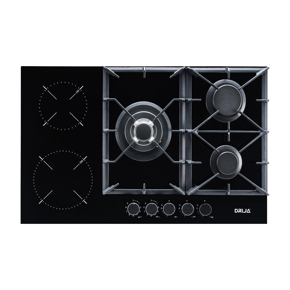 Drija Sicilia 76 Estufa Empotrable Dual (a Gas y Eléctrica) de Vidrio Templado | 5 Quemadores | Bloqueo de Seguridad