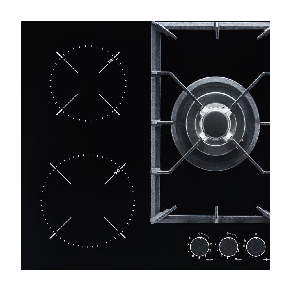 Drija Sicilia 76 Estufa Empotrable Dual (a Gas y Eléctrica) de Vidrio Templado | 5 Quemadores | Bloqueo de Seguridad