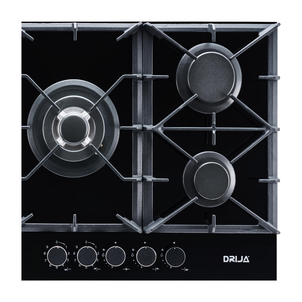 Drija Sicilia 76 Estufa Empotrable Dual (a Gas y Eléctrica) de Vidrio Templado | 5 Quemadores | Bloqueo de Seguridad