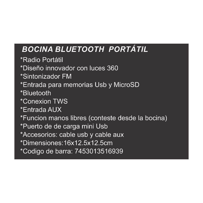 Sankey Bocina Portátil Bluetooth | Radio FM | Luces 360" | Azul