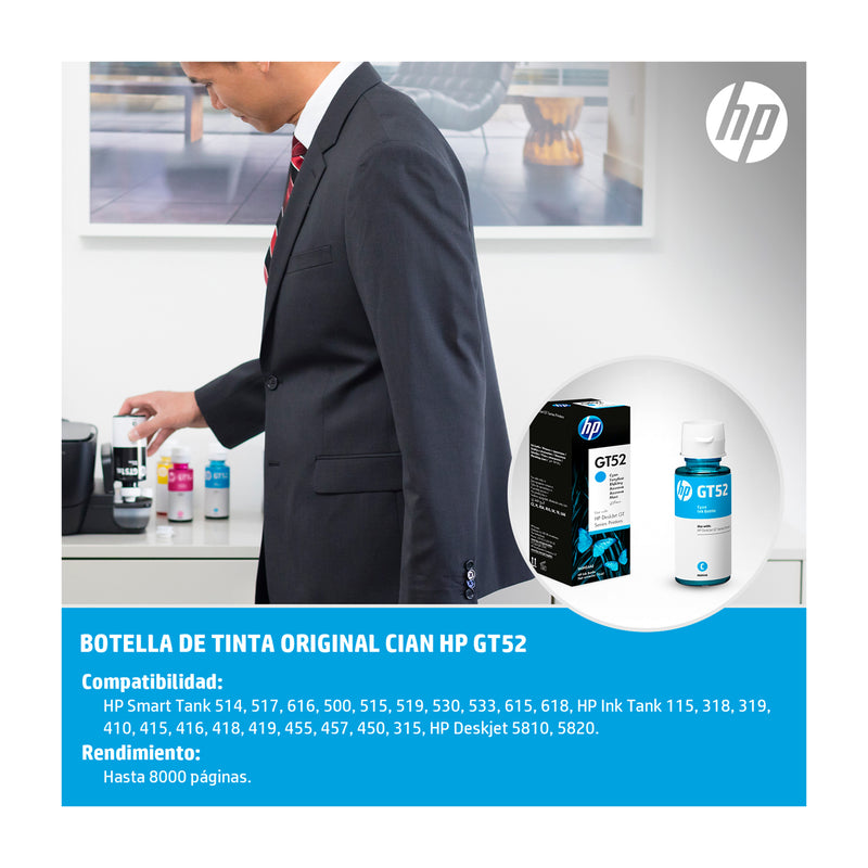 HP GT52 Botella de Tinta | Cyan