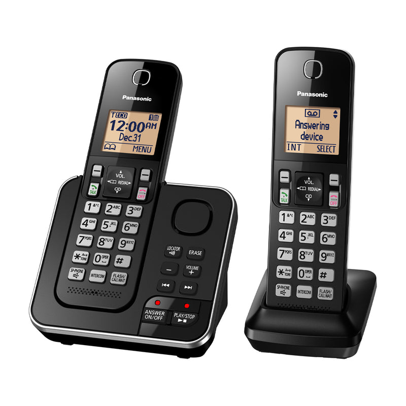Panasonic Teléfono Inalámbrico de Mesa | Sistema de Contestadora Digital | Altavoz | Caller ID | 1 Línea | 2 Auriculares | Modo Respaldo | Negro