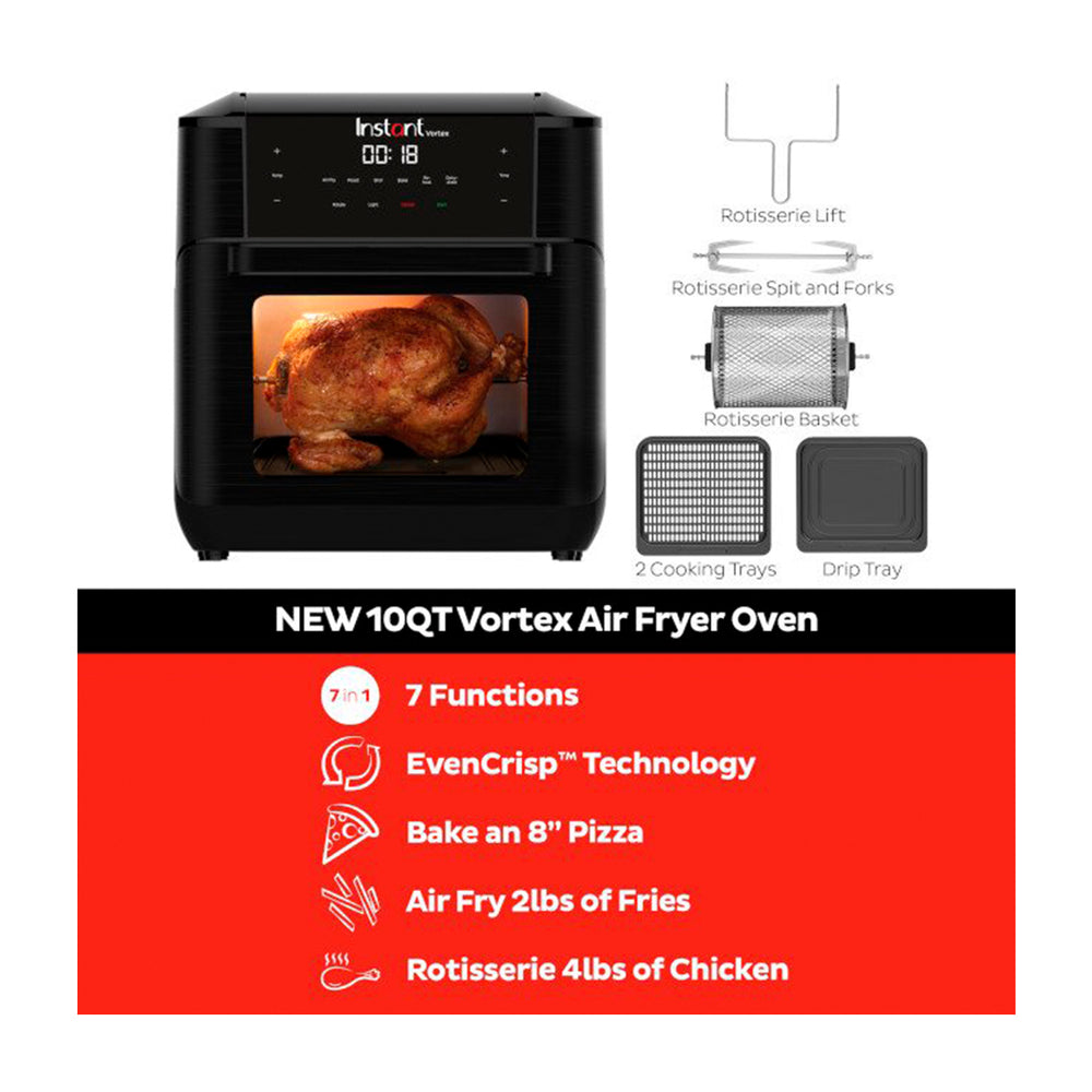 Instant Vortex Horno Freidora de Aire Digital 7-en-1 | 10QT | EvenCrisp | Puerta de Vidrio | Negro