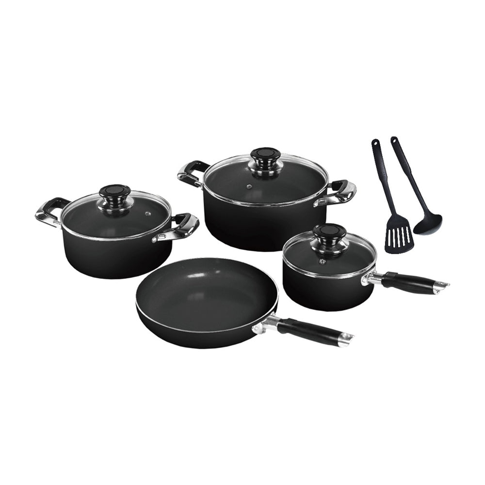 Sankey Juego de Ollas de Inducción de 9 Piezas | Revestimiento de Cerámica | Tapa de Vidrio | Negro