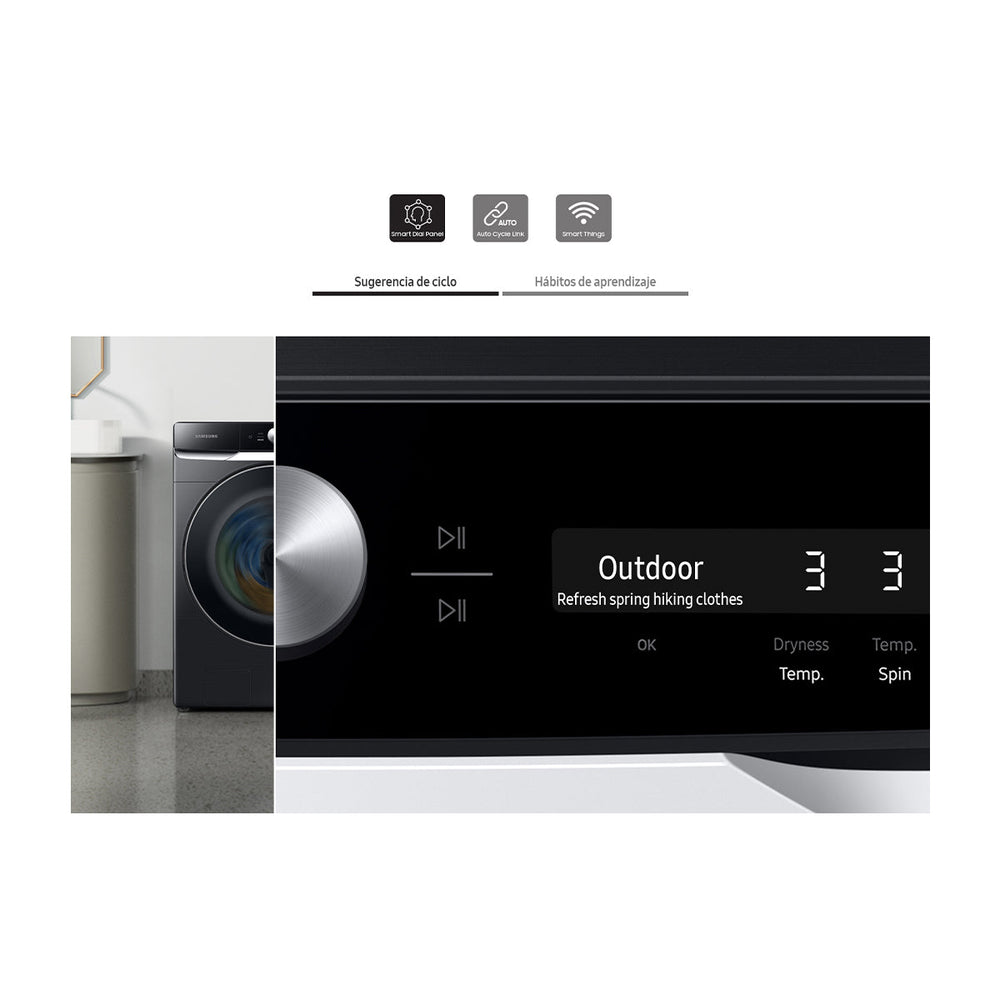 Samsung Combo Lavadora Automática Digital Inverter y Secadora Eléctrica de Carga Frontal | OptiWash | MultiControl | AI Control | VRT Plus | 24kg | Negro