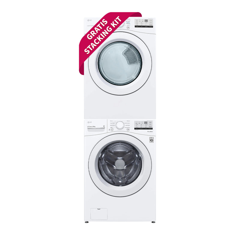 LG Combo Lavadora Automatica Inverter Direct Drive y Secadora a Gas de Carga Frontal | 6 Motion DD | 20kg | Blanco