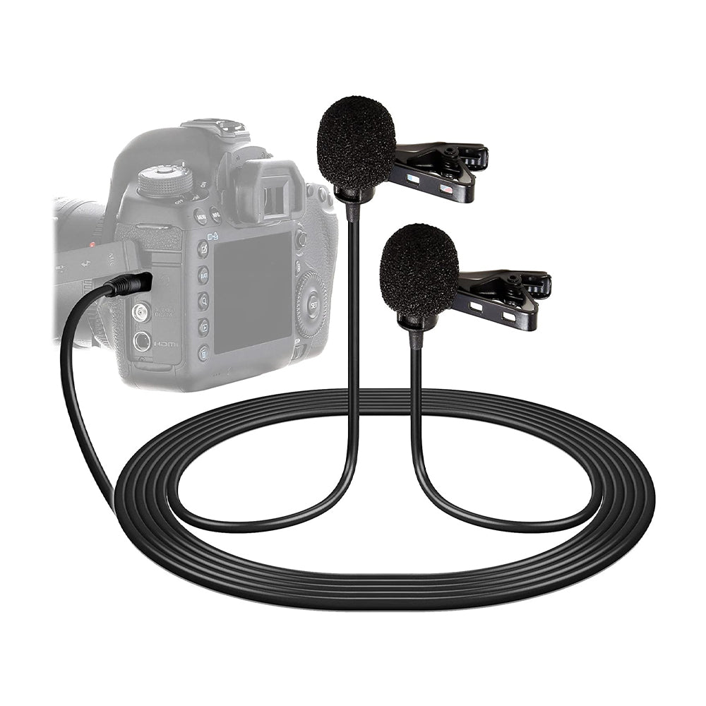 Vidpro Micrófono Lavalier Doble Cabeza | Para Cámaras Profesionales, de Video y Computadoras