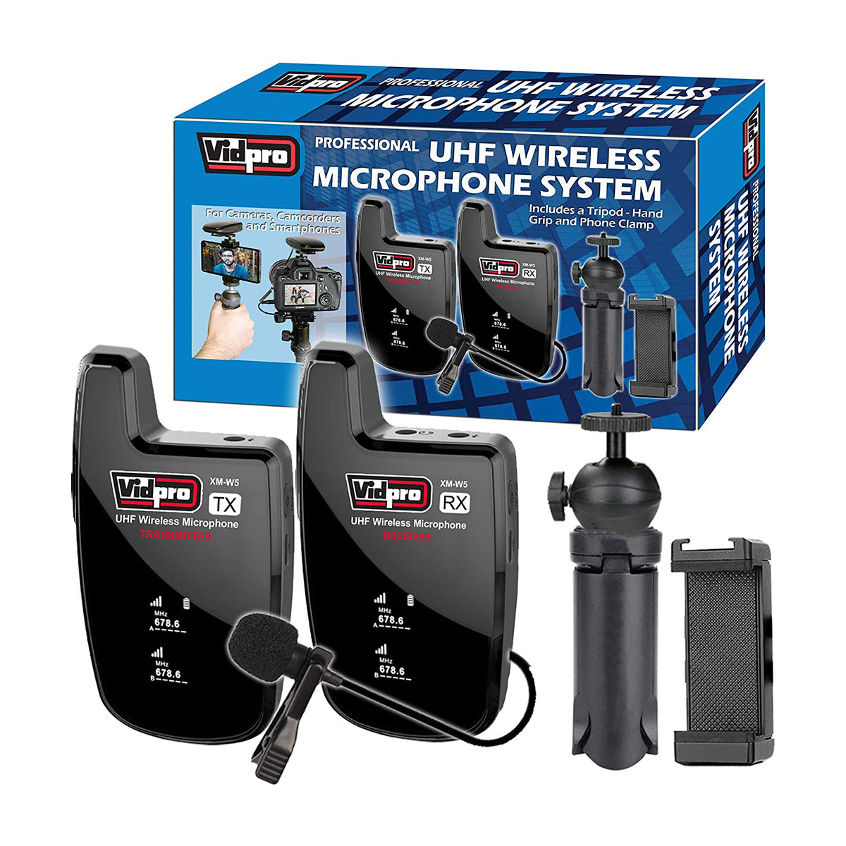 Vidpro Sistema de Micrófono Lavalier Inalámbrico | Para Cámaras Profesionales, Smartphones, Tablets y Computadoras