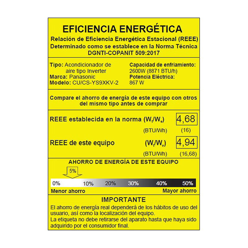 Panasonic Aire Acondicionado Split Inverter 9,000 BTU | XKV | P-Tech | PAM | PWM | Blue Fin Condenser | Hasta 50% de Ahorro | 220v | Blanco