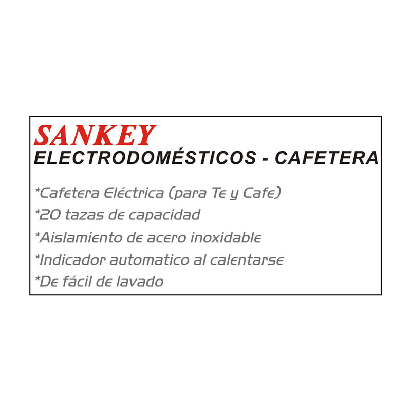 Sankey Cafetera Percoladora Comercial de 20 Tazas | Acero Inoxidable