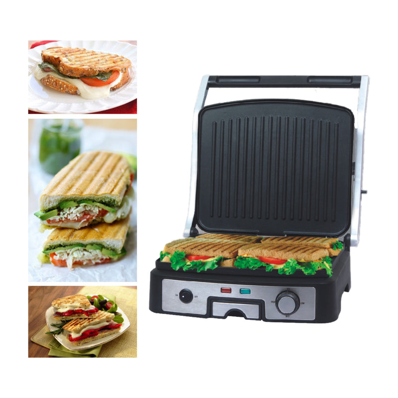 Sankey Sandwichera Panini Grill | Tapa Flotante Ajustable | Regulador de Temperatura | 1500W | Negro Plateado